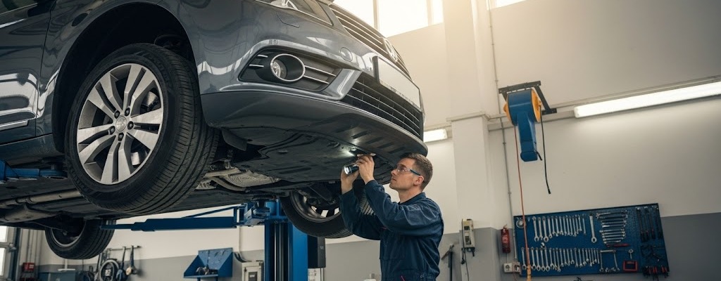 Mechanic inspecting a car